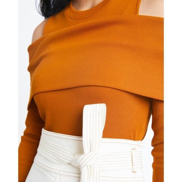 TANYA TAYLOR Sanna Top Caramel Orange Tan Shoulder Cutouts Wraparound Band NEW - Picture 4 of 16